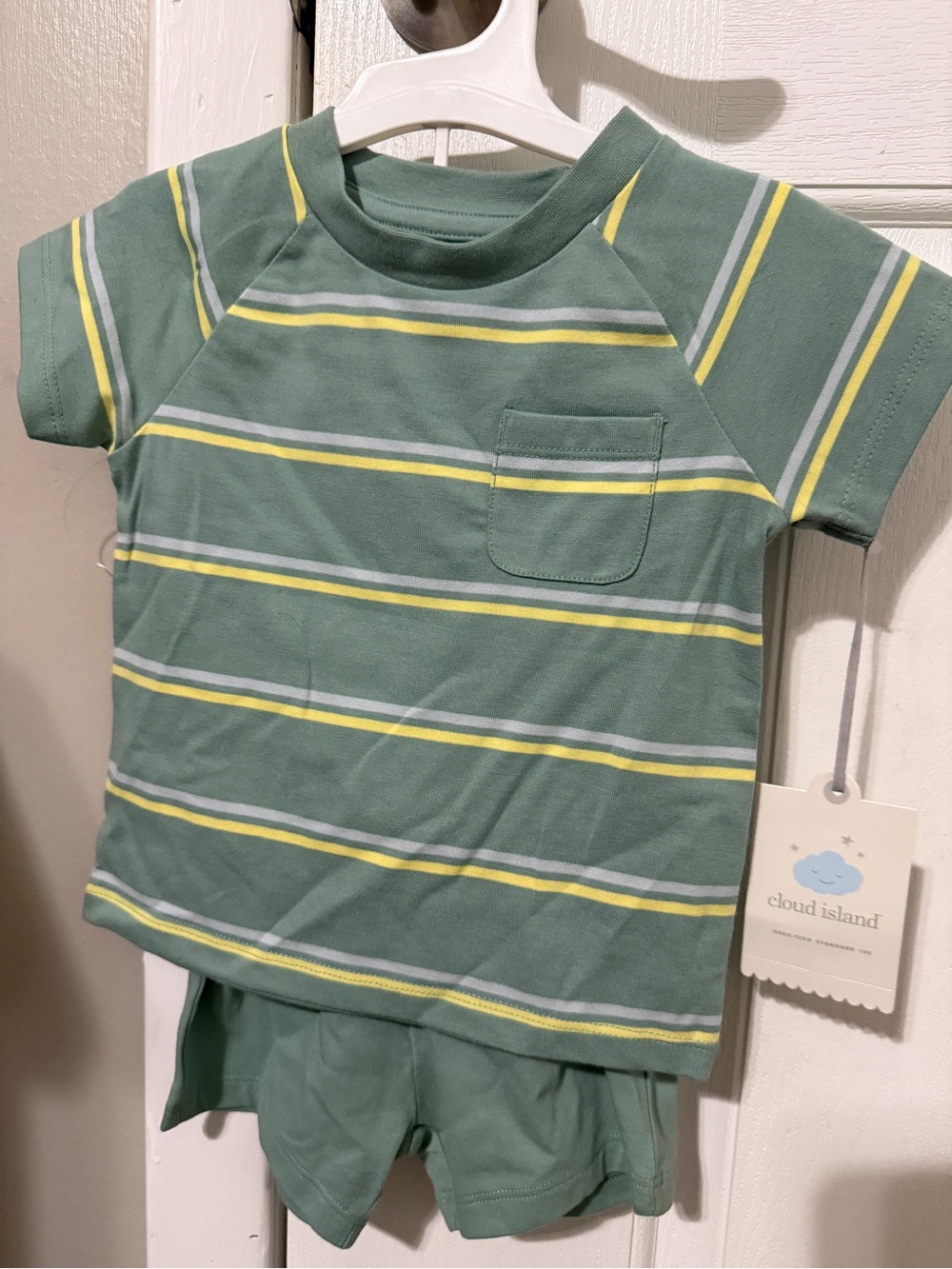 cloud island Sage Green Striped Pocket Tee Set